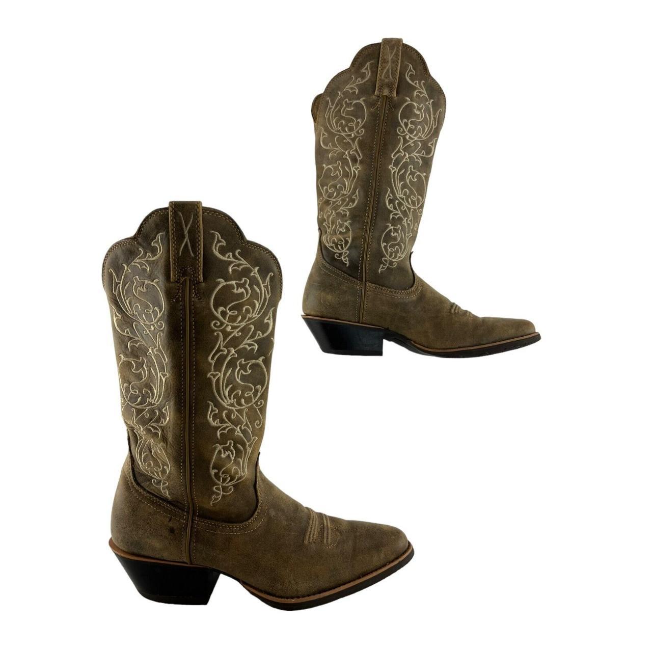 Ladies' Twisted X Brown Leather Embroidered Almond... Depop