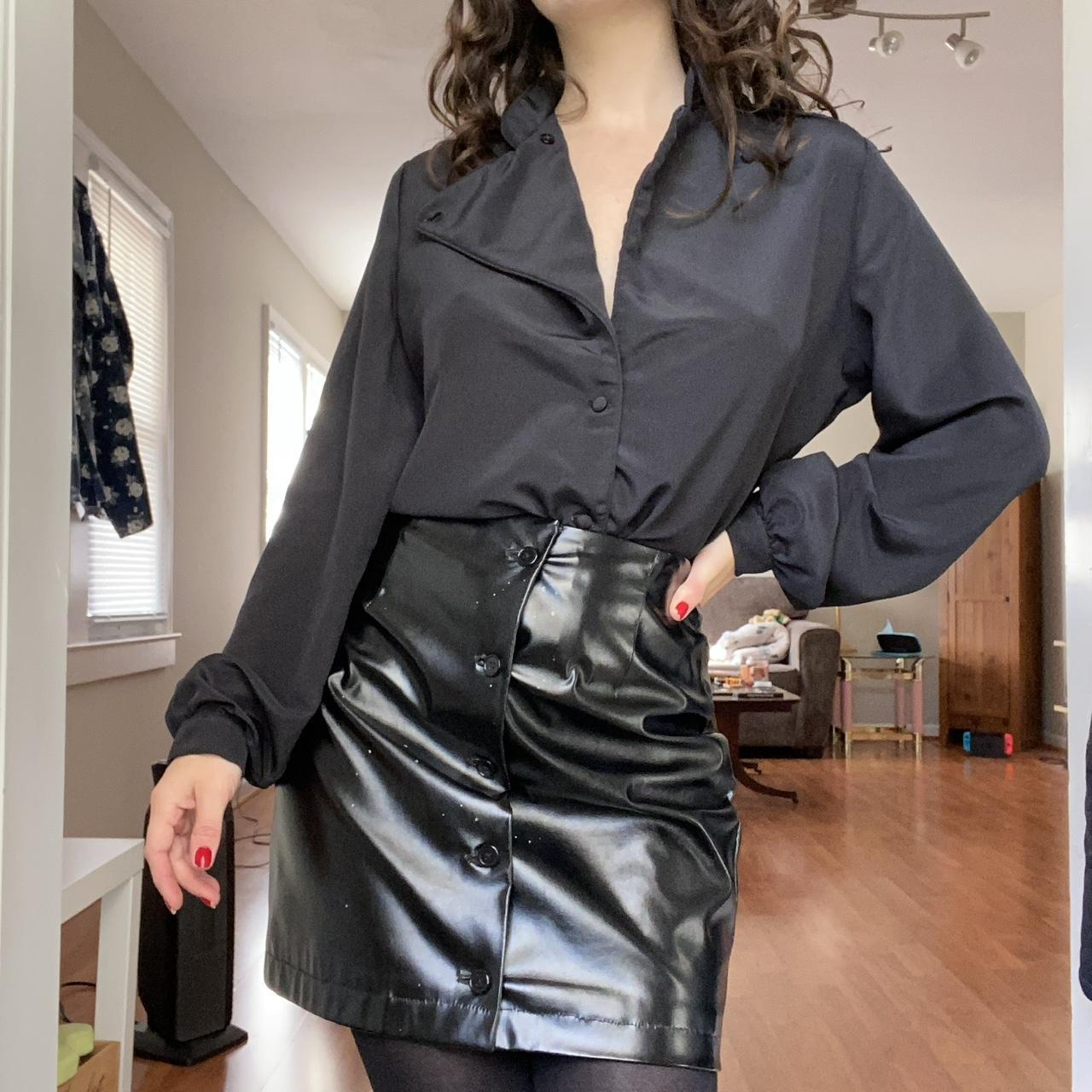 Silky black blouse with a really cool button front,... - Depop