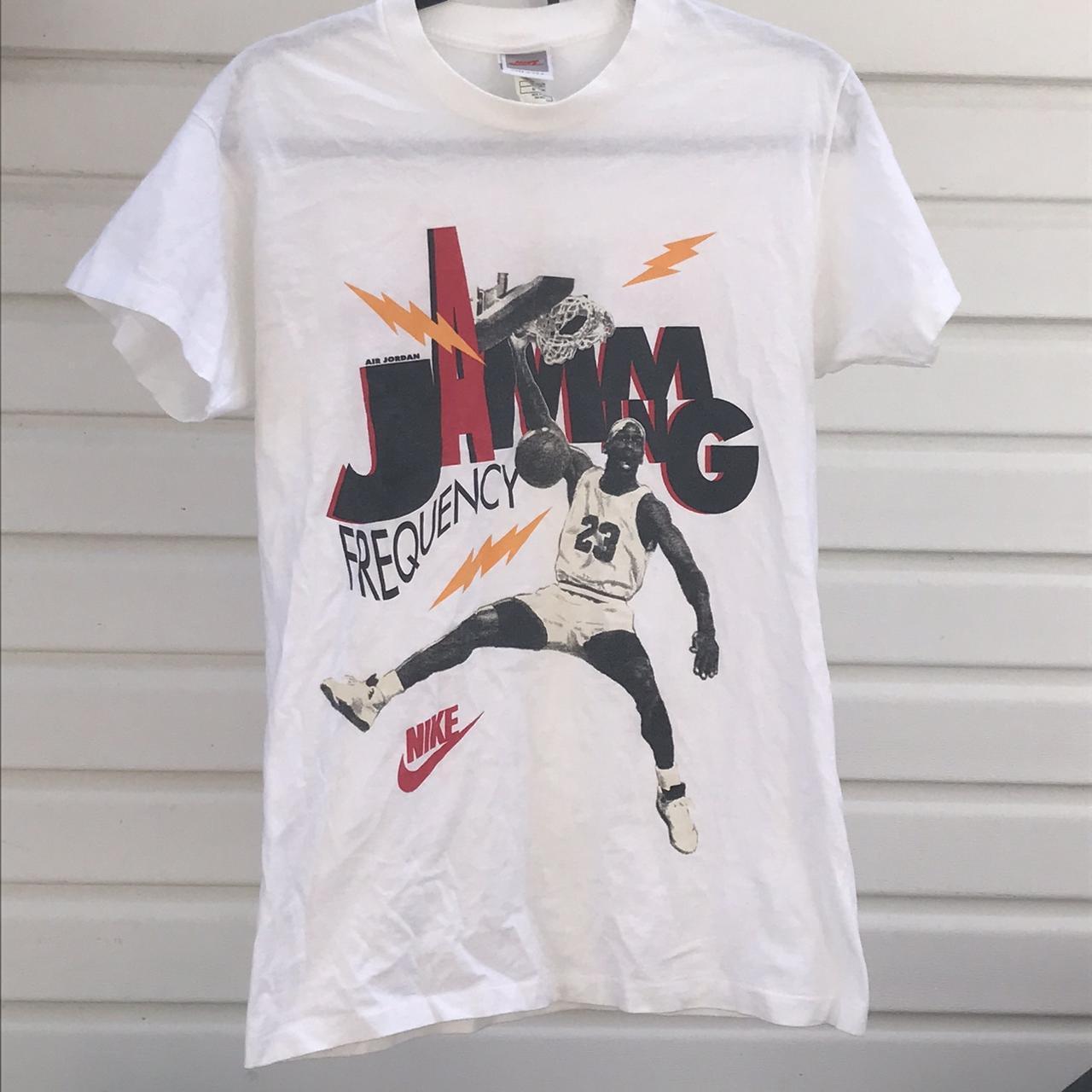 Vintage Nike All Over Print Air Jordan 1990s Tee Shirt Size Medium Made USA