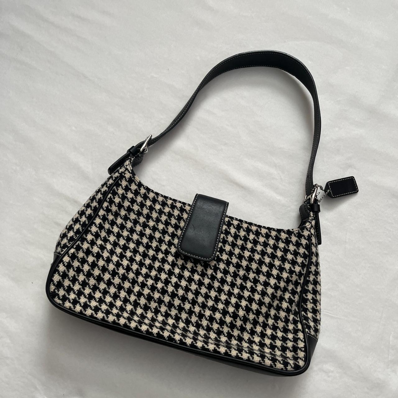 Black and white checkered coach purse hot sale