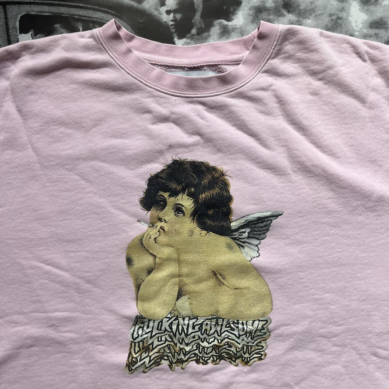 LARGE PINK FUCKING AWESOME ANGEL CREWNECK SWEATER, •...