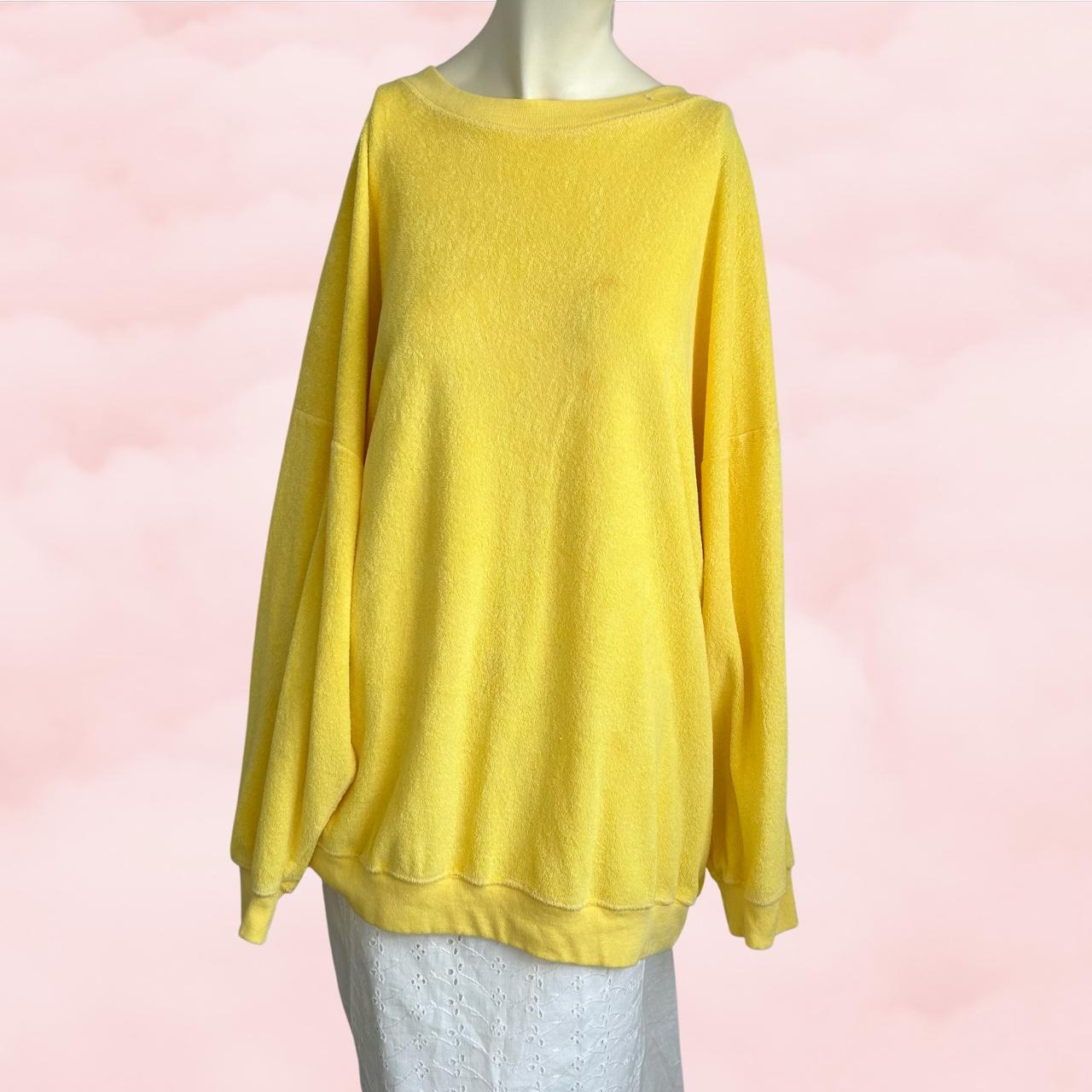 Vintage yellow oversized terry cloth crew neck by La... - Depop