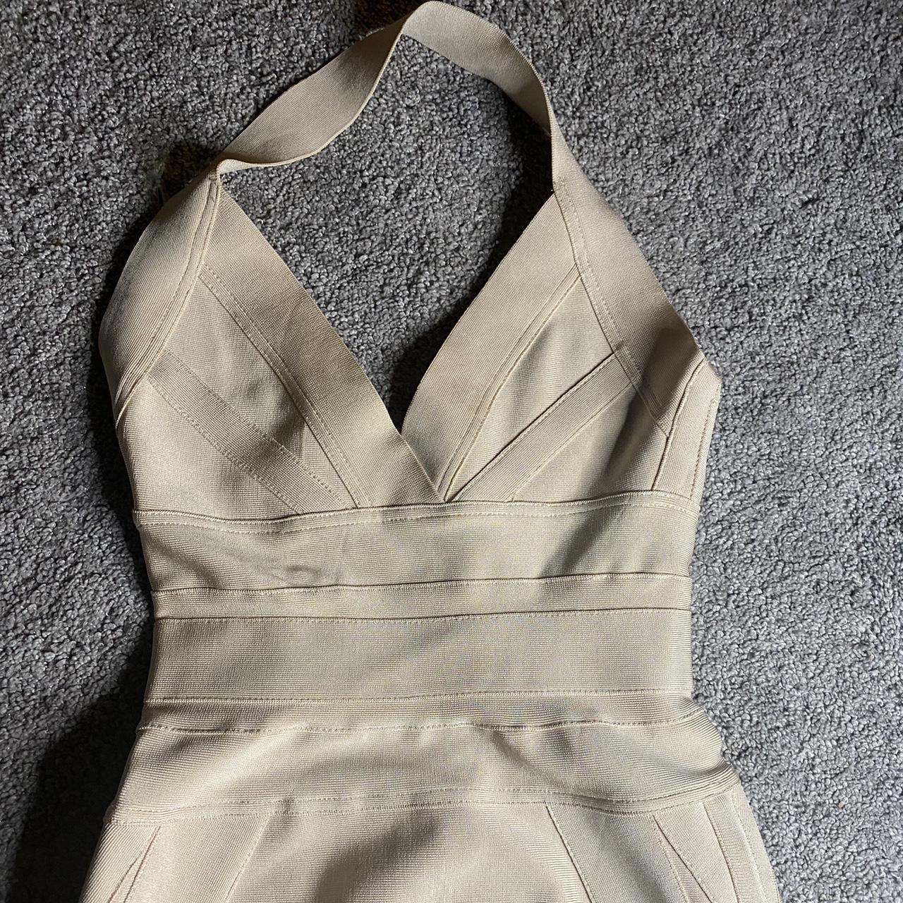 House of CB Women's Cream and Tan Dress | Depop