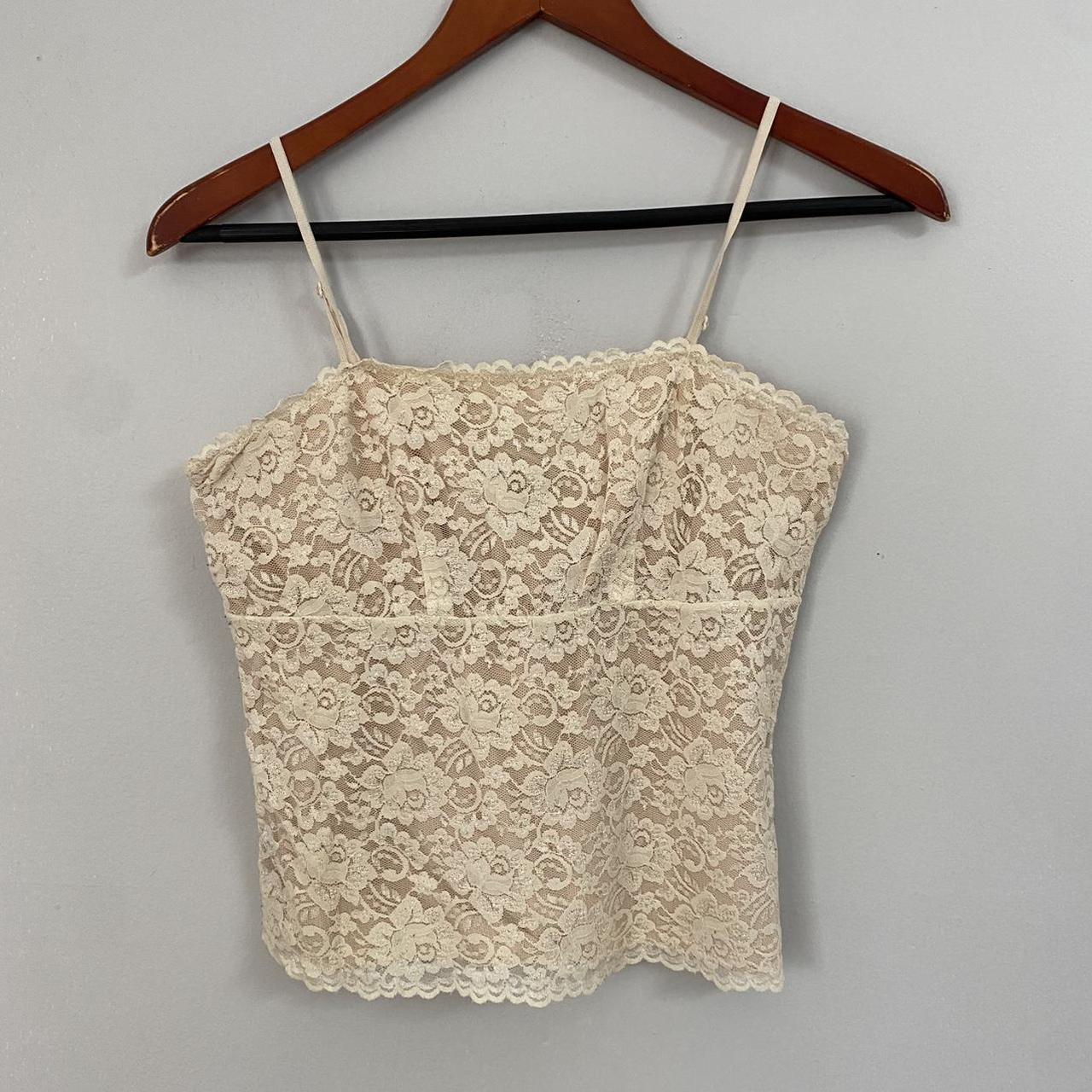 Coquette Top Vintage Y2K cream lace tank top cami... Depop