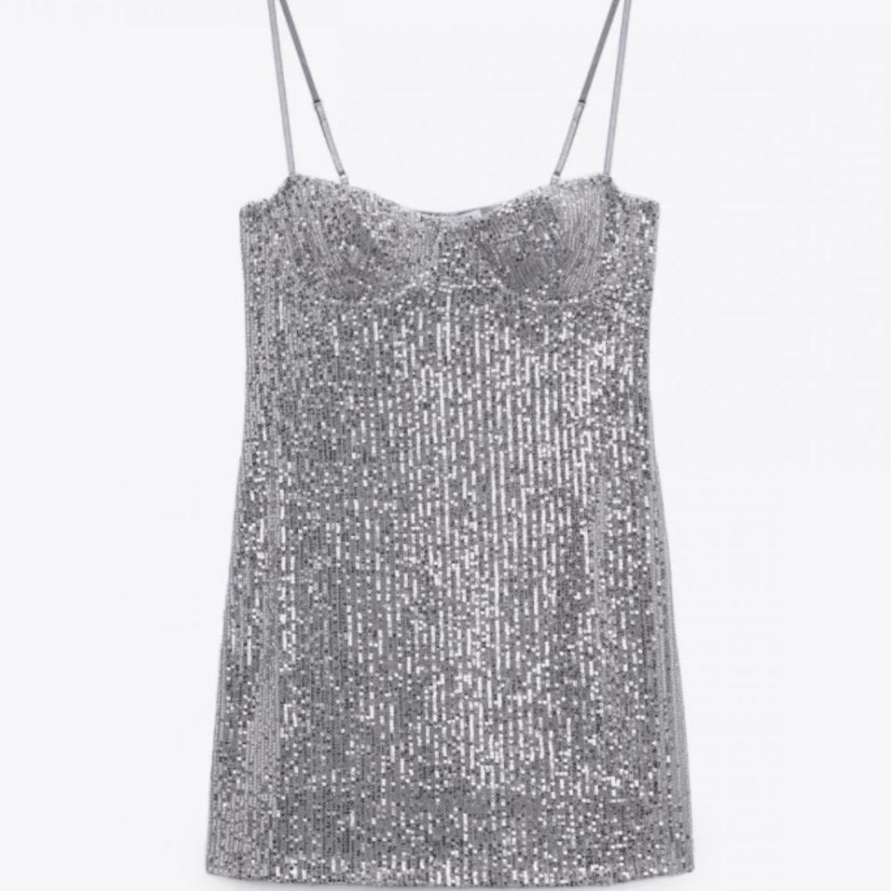 Silver Zara Glitter Dress Taken up slightly as was... - Depop