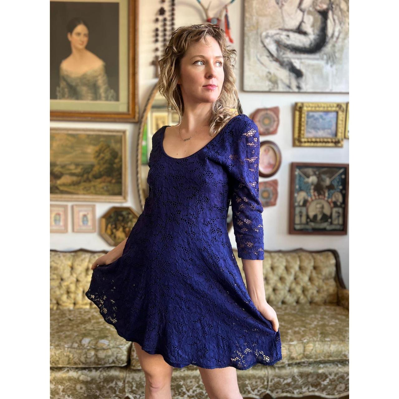 Free People Cobalt Blue Lace Skater Dress . Depop