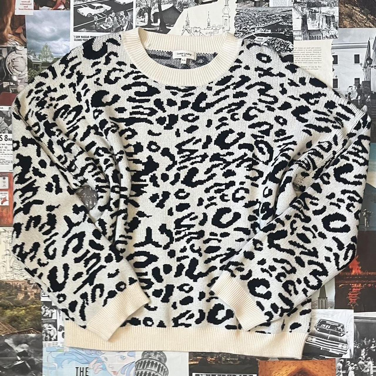 white and black leopard print pullover sweater its... - Depop