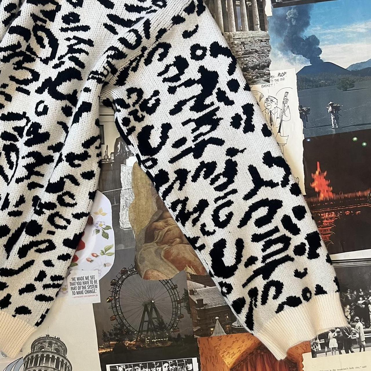 white and black leopard print pullover sweater its... - Depop