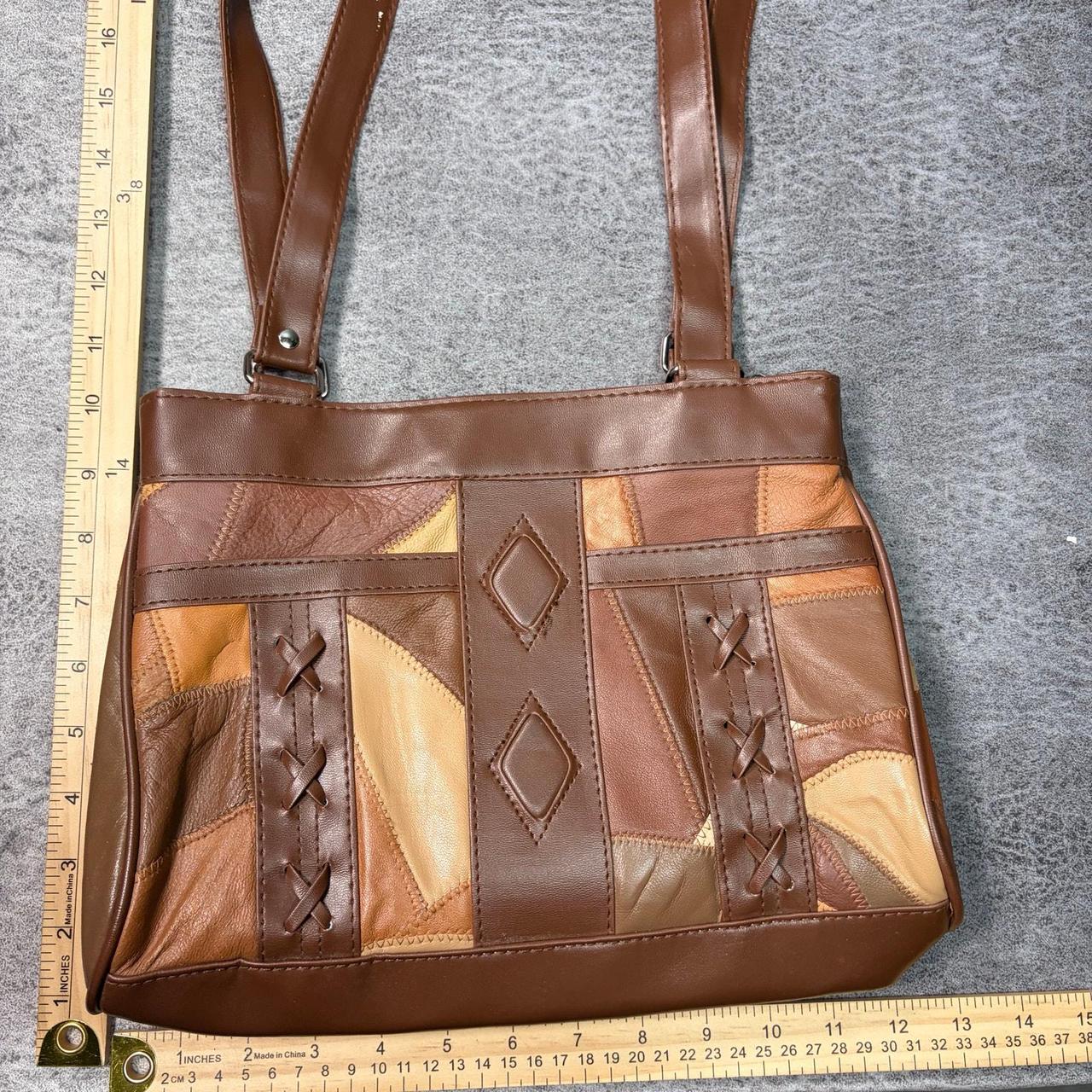 Women's Bag - Brown – Brown Patchwork Panel Shoul… - image 8