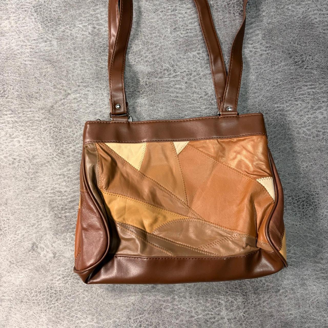 Women's Bag - Brown – Brown Patchwork Panel Shoul… - image 5