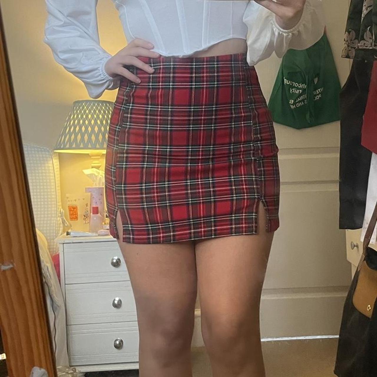 Red brandy Melville tartan skirt •one size - fits... - Depop