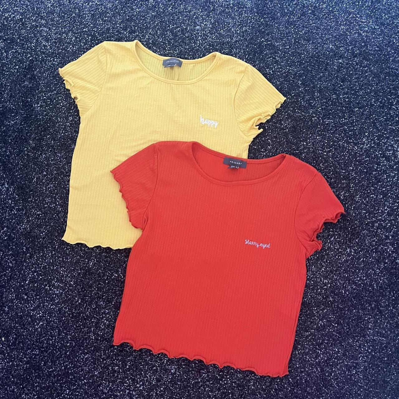 yellow ribbed crop top with lettuce trim size... Depop