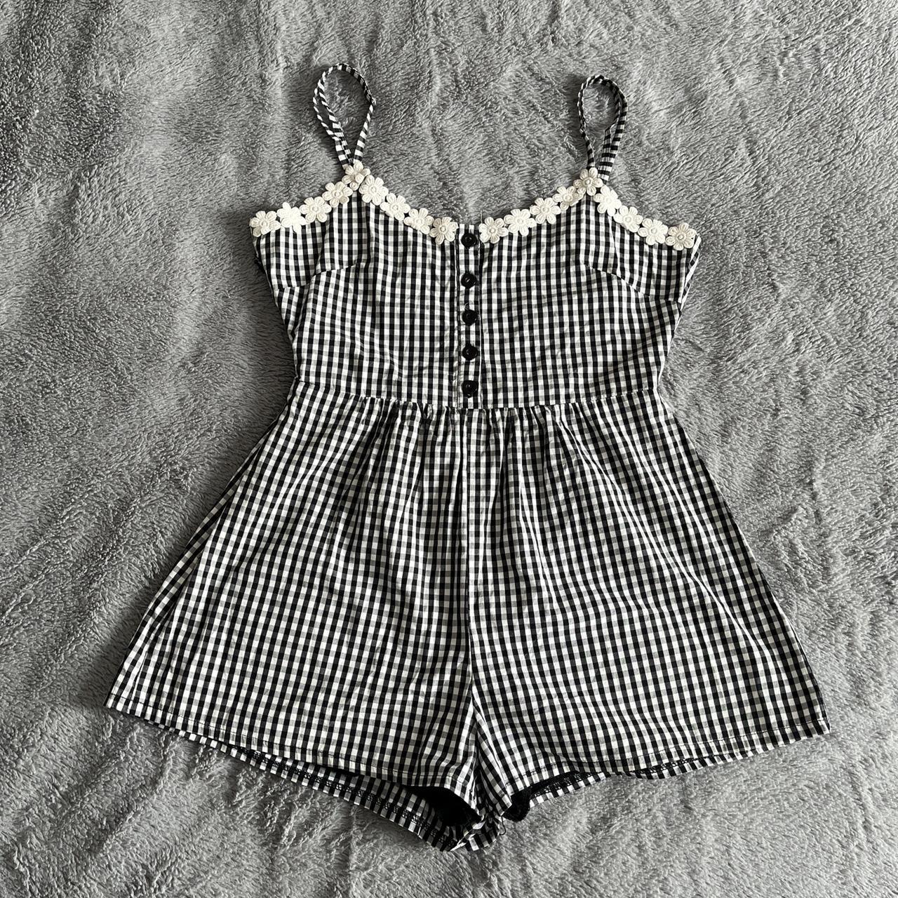 Missguided black and white gingham playsuit with... - Depop