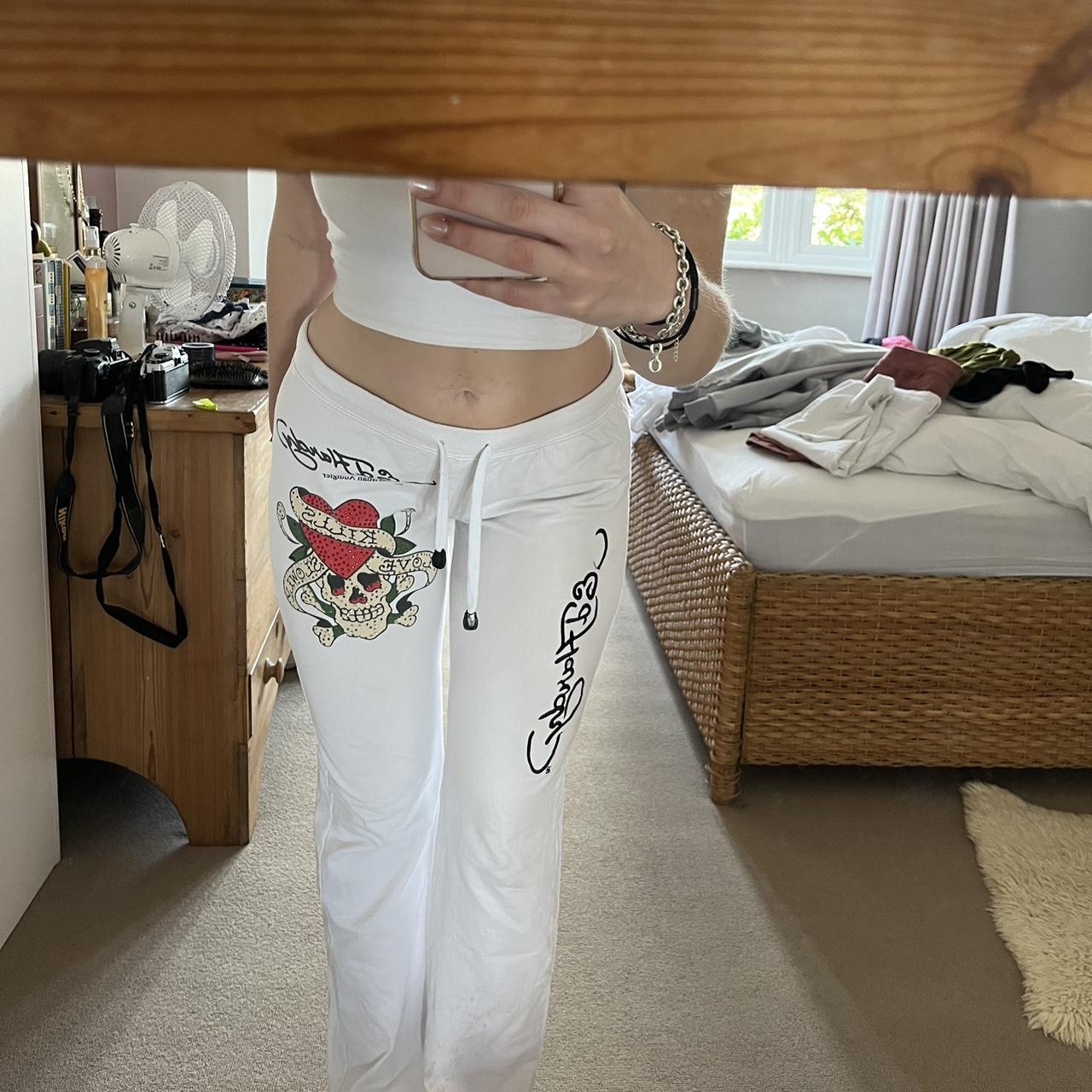 Ed Hardy white tracksuit bottoms White tracksuits... - Depop