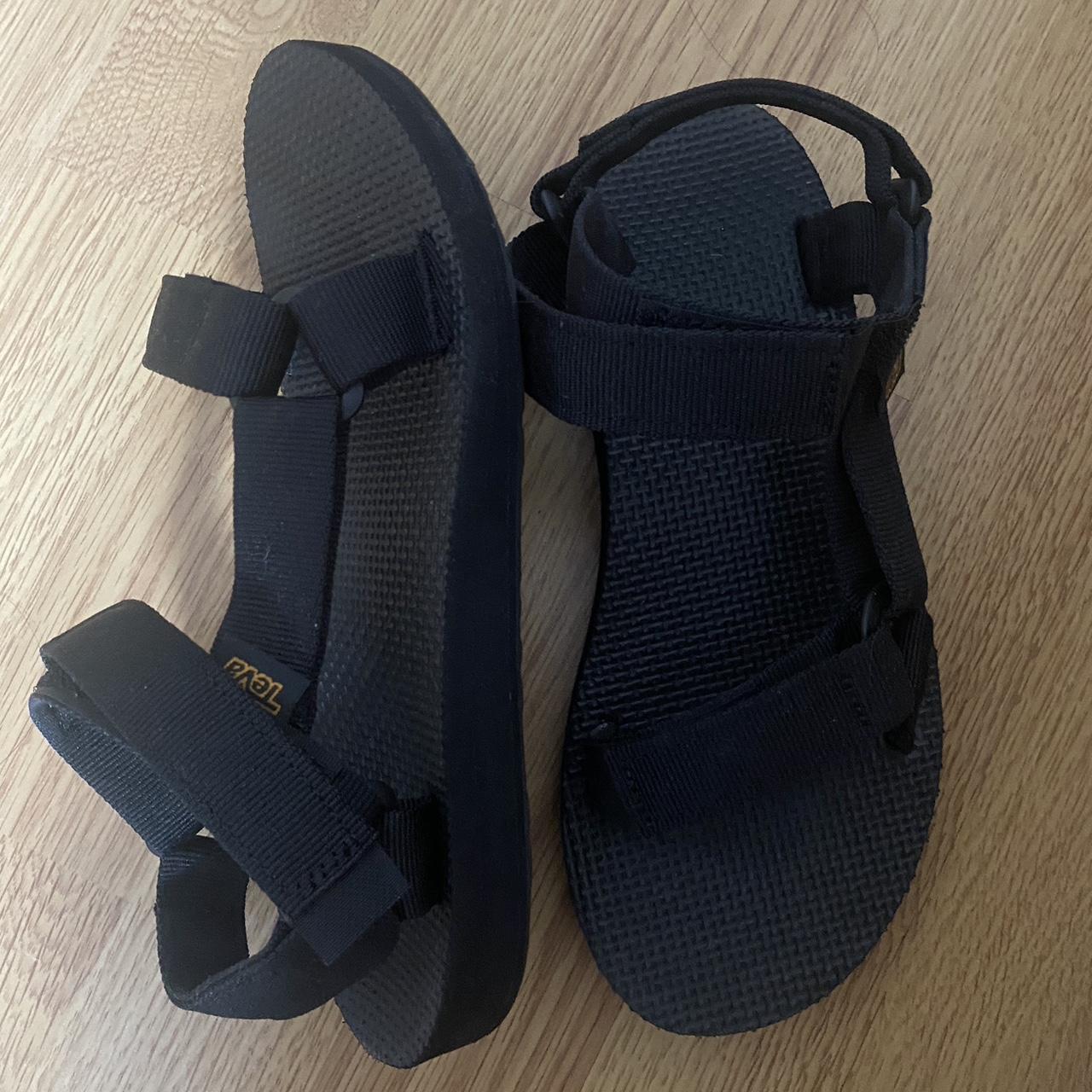 Teva black sandals worn only twice in a size 4 #teva... - Depop