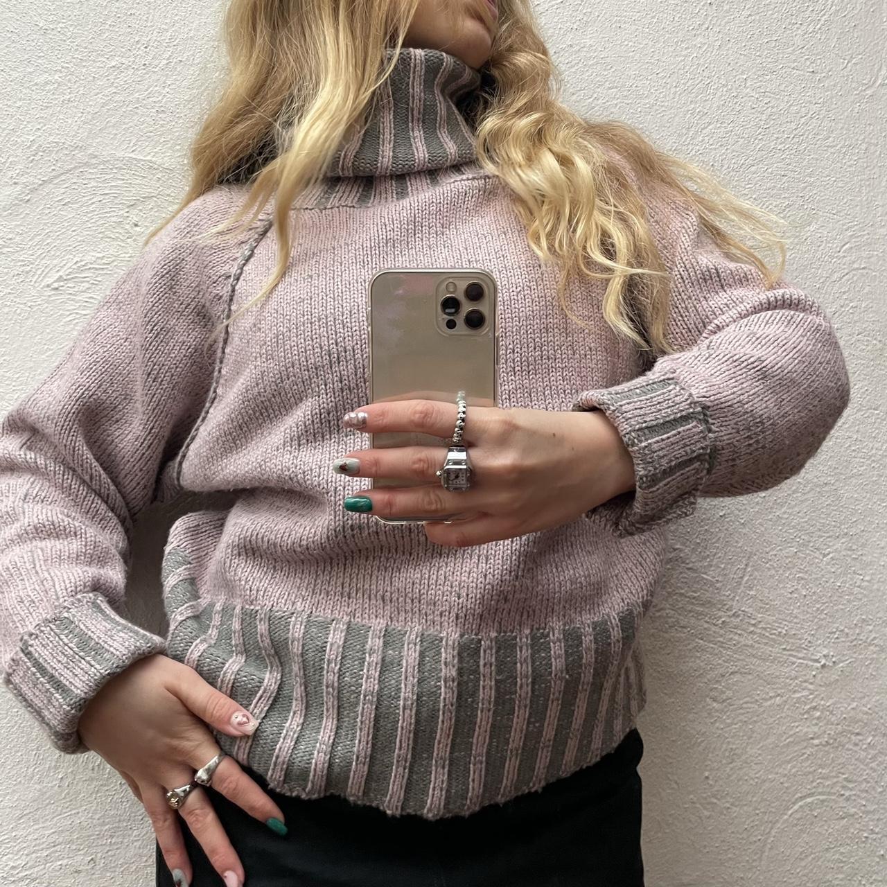 Women's Pink and Grey Jumper Depop
