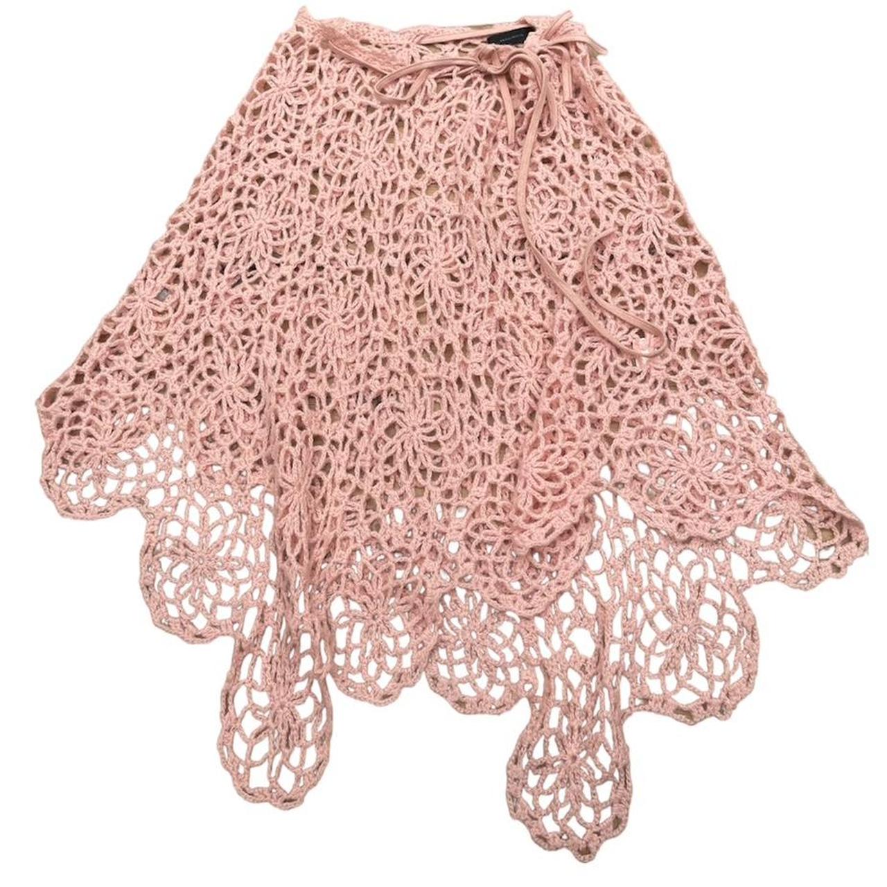 Crochet skirt Beautiful pastel pink open knit midi... - Depop