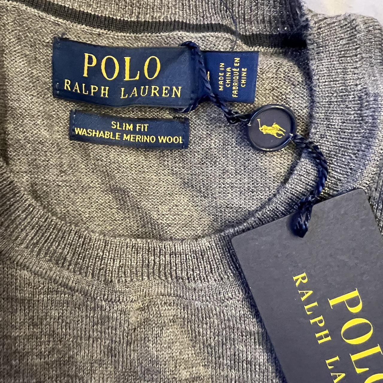 Polo Ralph Lauren Grey Merino Wool Jumper, Size M -... - Depop