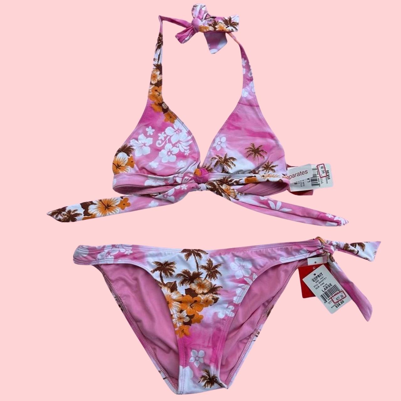 Esprit pink floral bikini with flowers and beachy... Depop