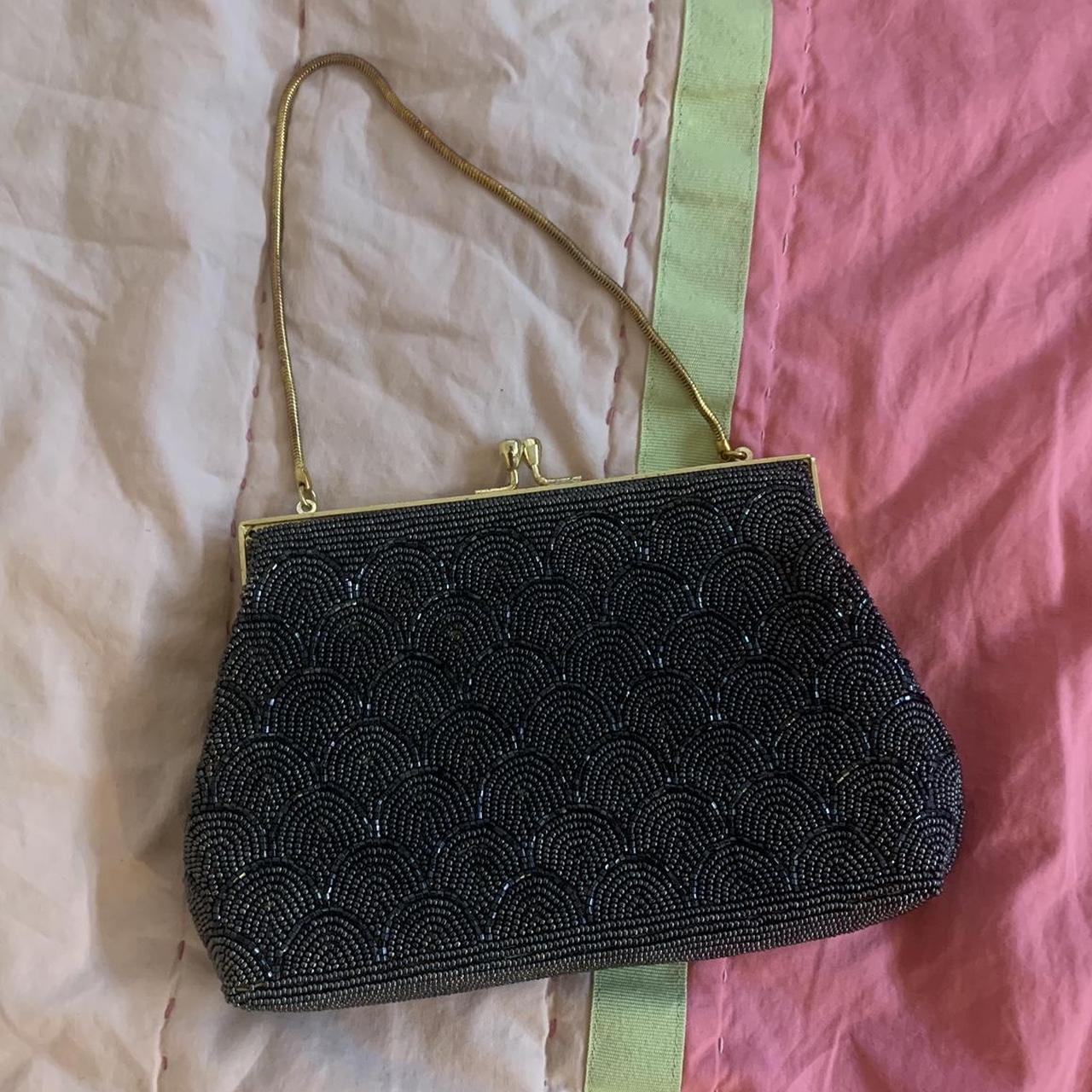 363  Vintage 90s black beaded handbag / purse with - Depop