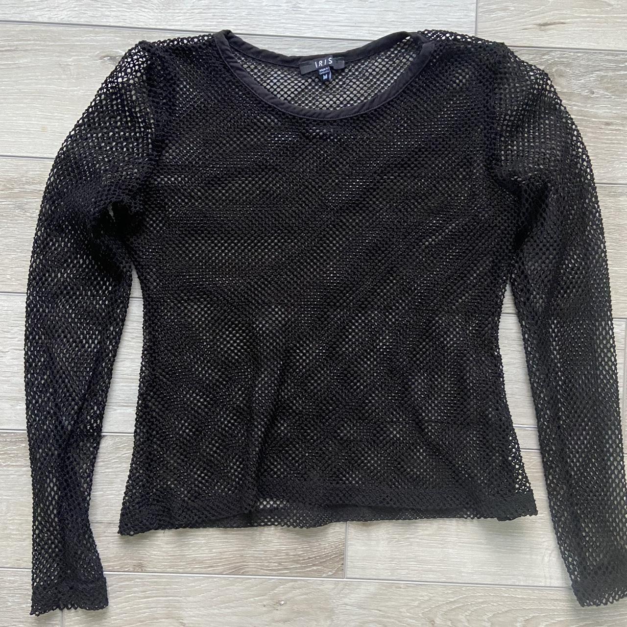 repop! black fishnet long sleeve top. sleeves have... - Depop