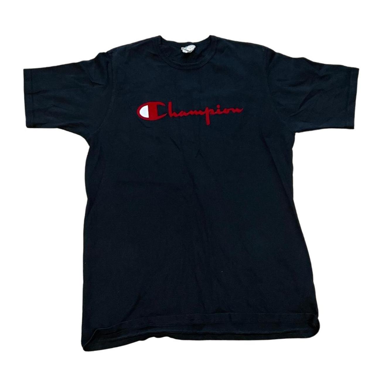 90s Champion Spellout puff print heavy T-shirt... - Depop