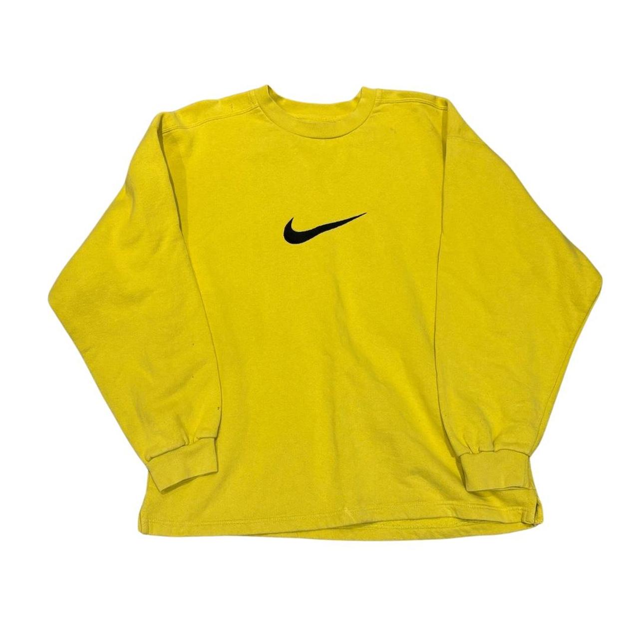 Nike Crewneck Vintage 90s Nike Big Logo Yellow Sweatshirt 90s Nike