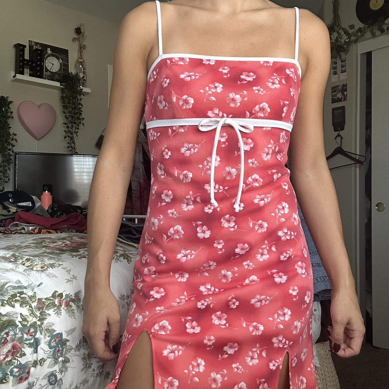 Vintage 90s Hawaiian Print Mini Dress With Tie In Depop