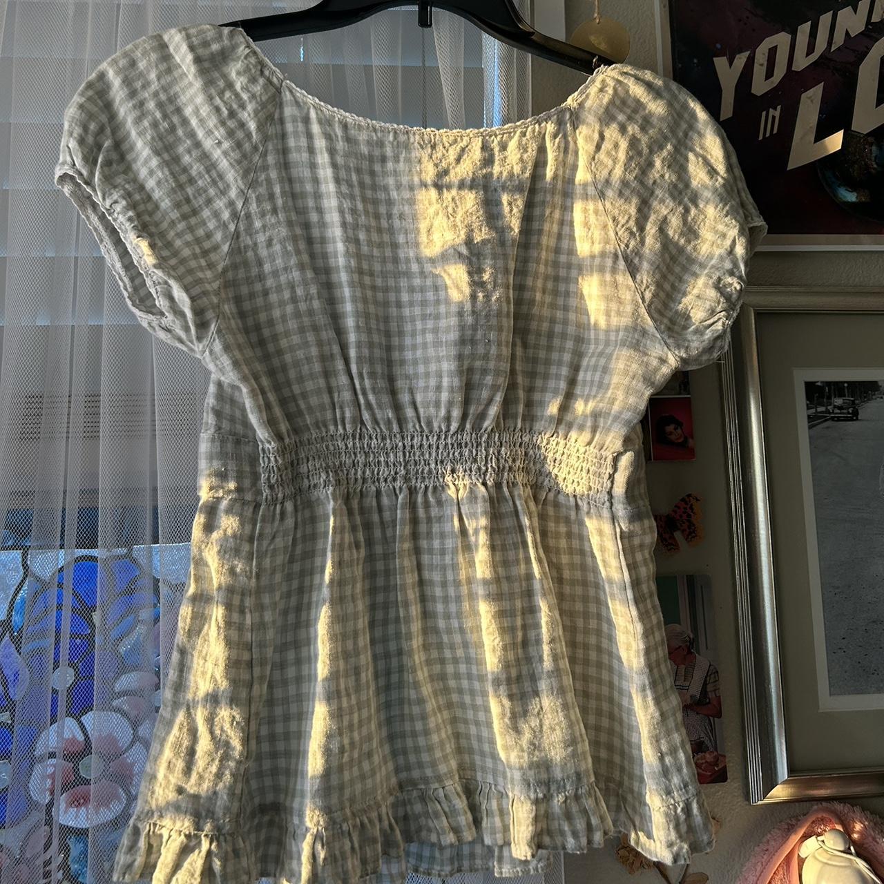 BRANDY MELVILLE GREEN GINGHAM BLOUSE Depop