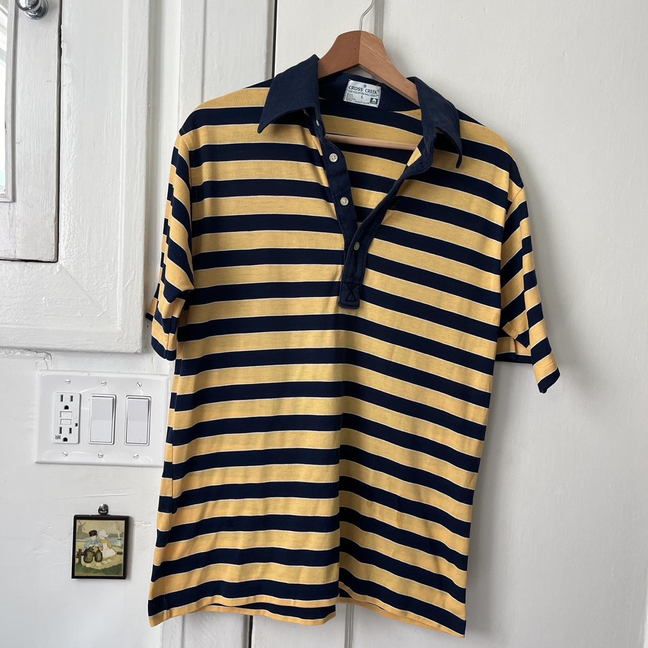 Vintage Dehen Airplane Embroidered Yellow Black hotsell Striped Polo Shirt USA Made Sz L