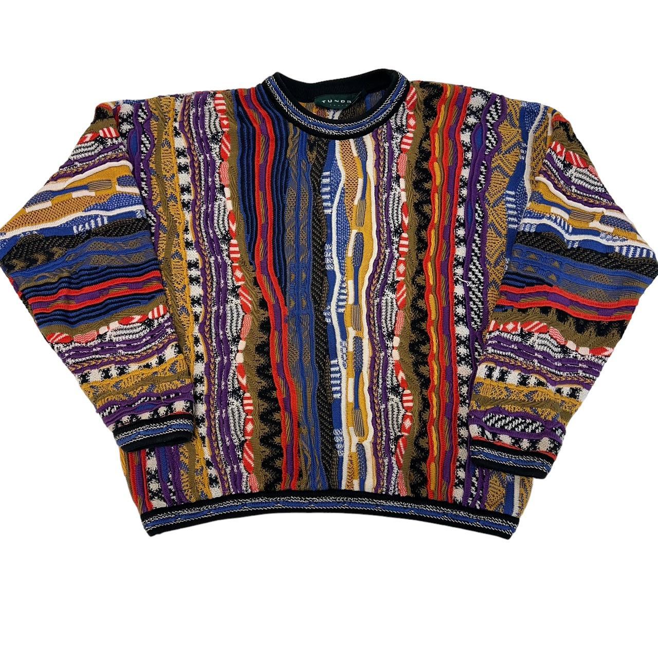 VTG 1990s TUNDRA 3D KNIT COTTON Colorful SWEATER XL - Depop