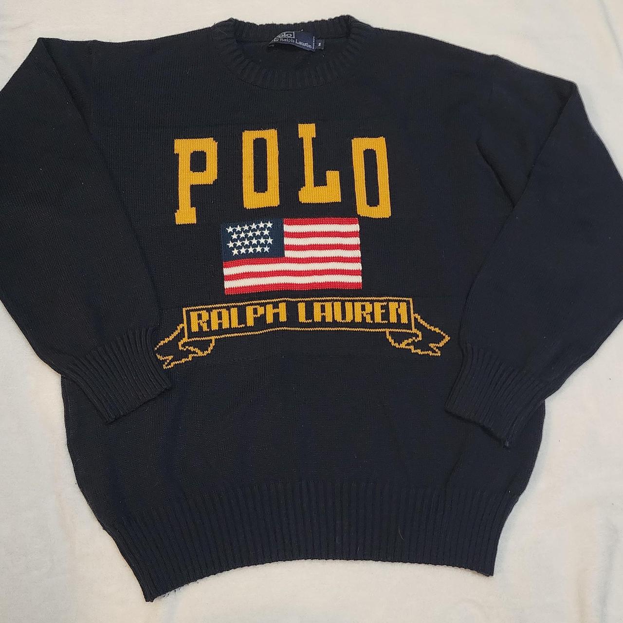 Vintage Made in USA Polo by Ralph Lauren Knit Flag... - Depop