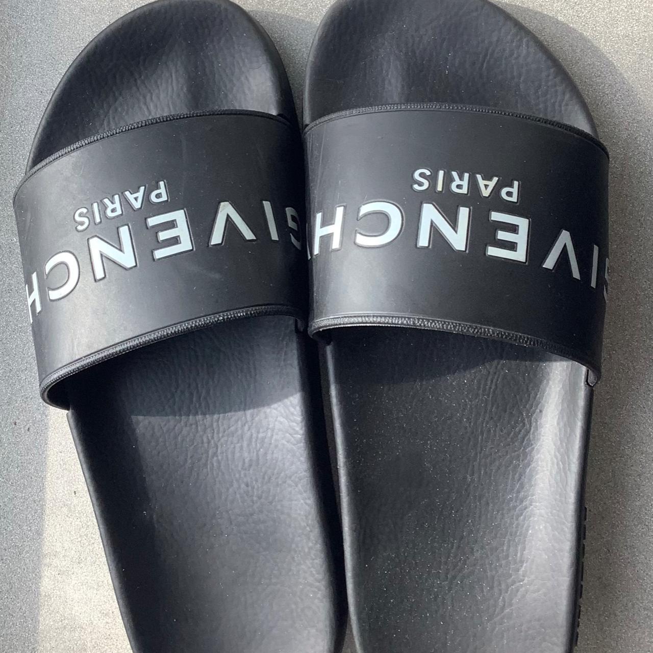 Givenchy Women's Black and White Slides Depop