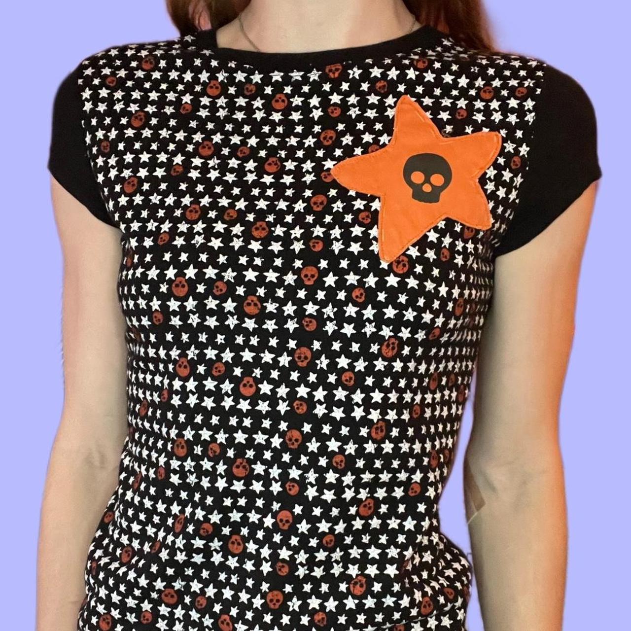 Emo Y2K Grunge Scene Orange Halloween Black Shirt