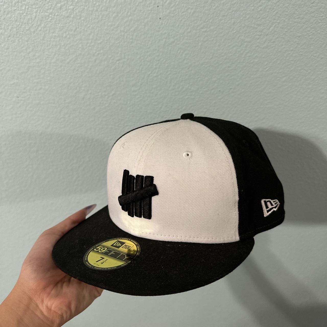 undefeated x new era black and white fitted hat... - Depop