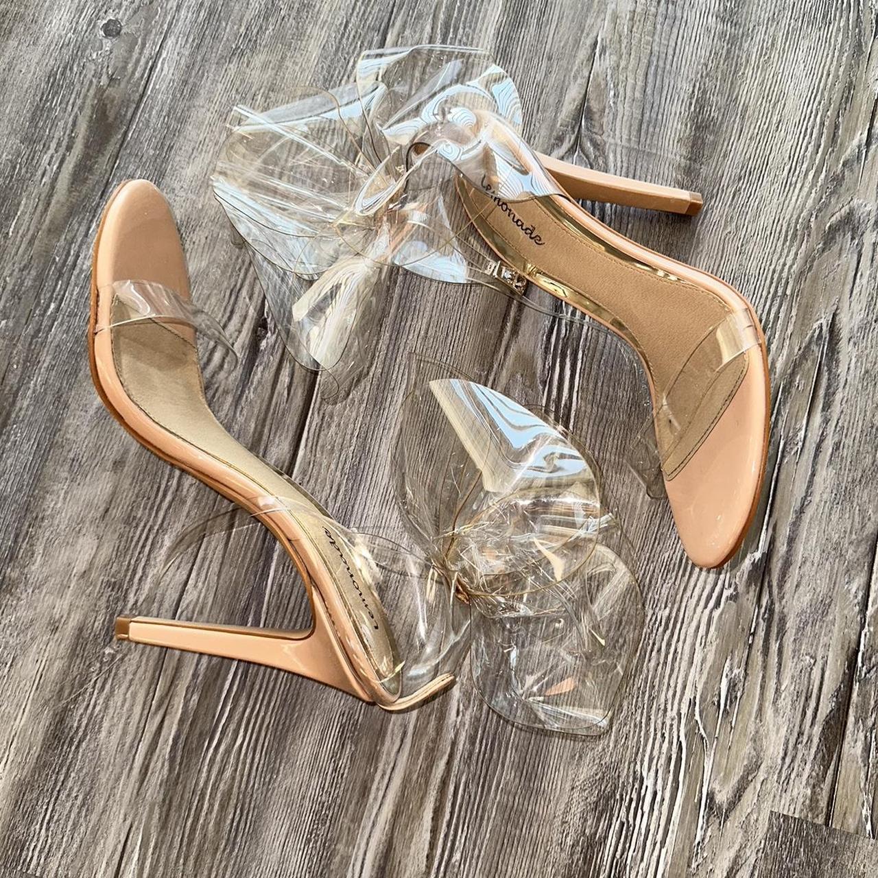 Pink Lemonade Brand Clear Strappy Heels with nude