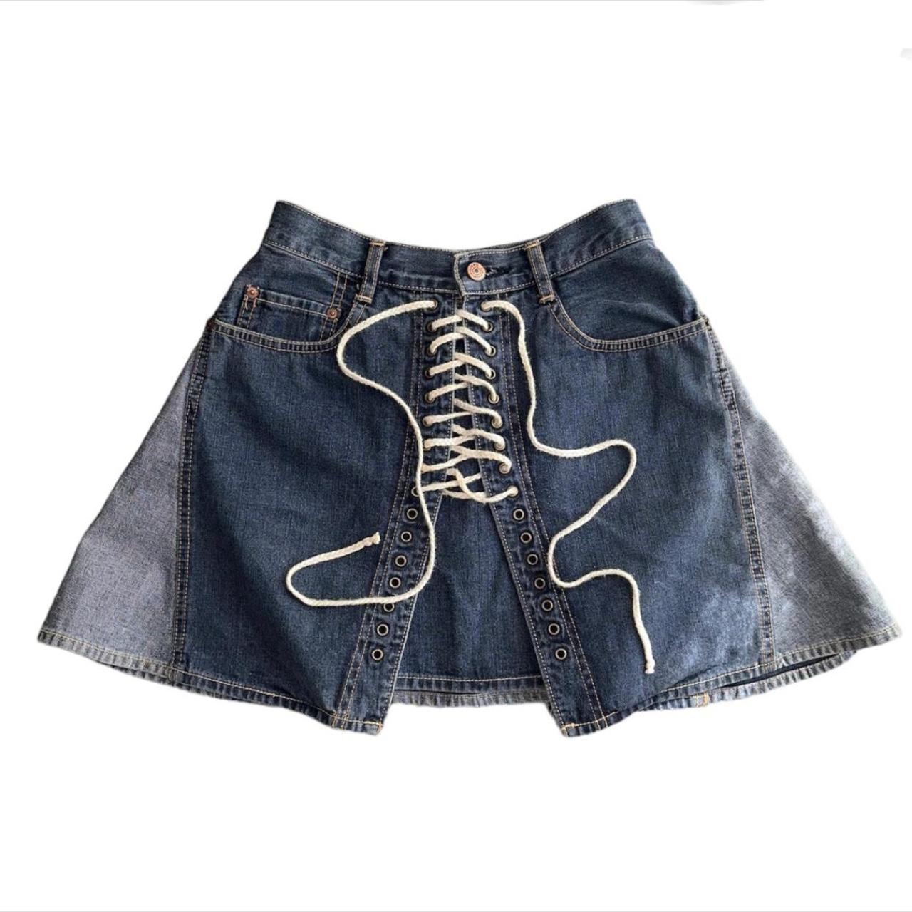 Girls Denim Skirts Ra-Ra Straight Button Through Elasticated Pull On Blue  Grey | eBay