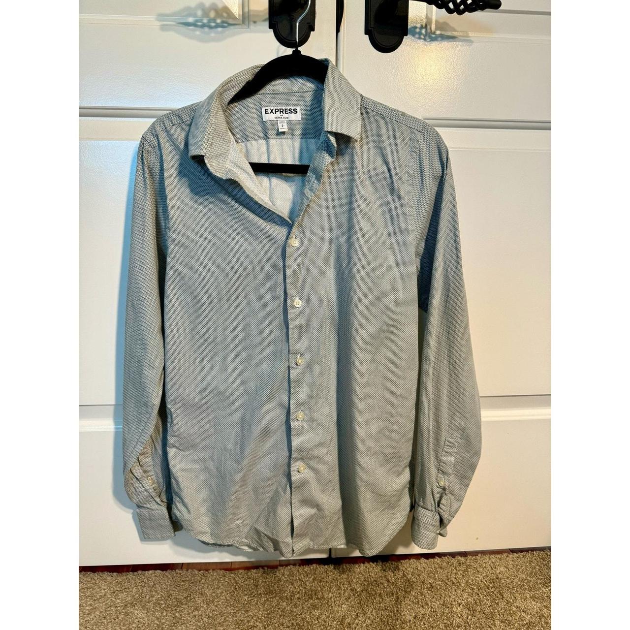 Express Mens Dress Shirt Size S 14-14.5 Gray White... - Depop