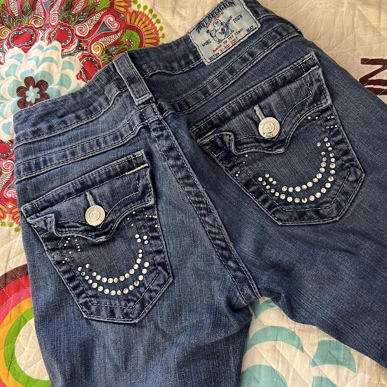 True Religion Rhinestone Logo Bootcut Jeans Some Depop