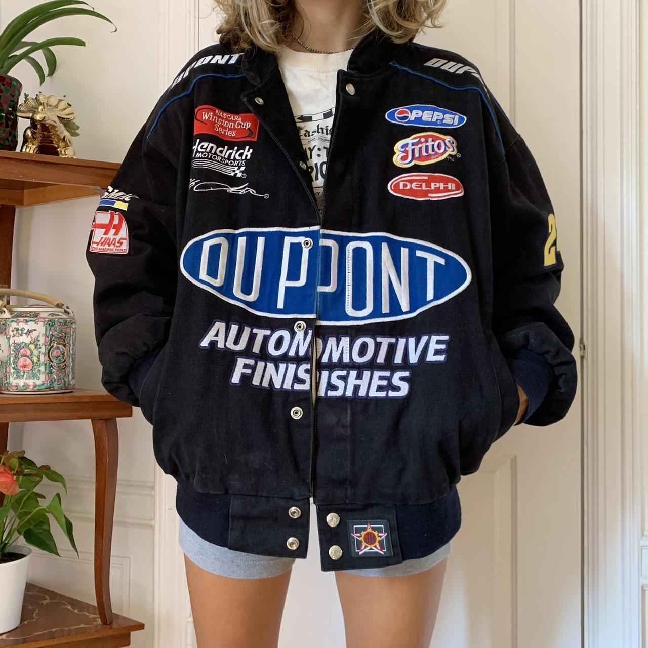 Vintage black DuPont NASCAR race car jacket So... - Depop