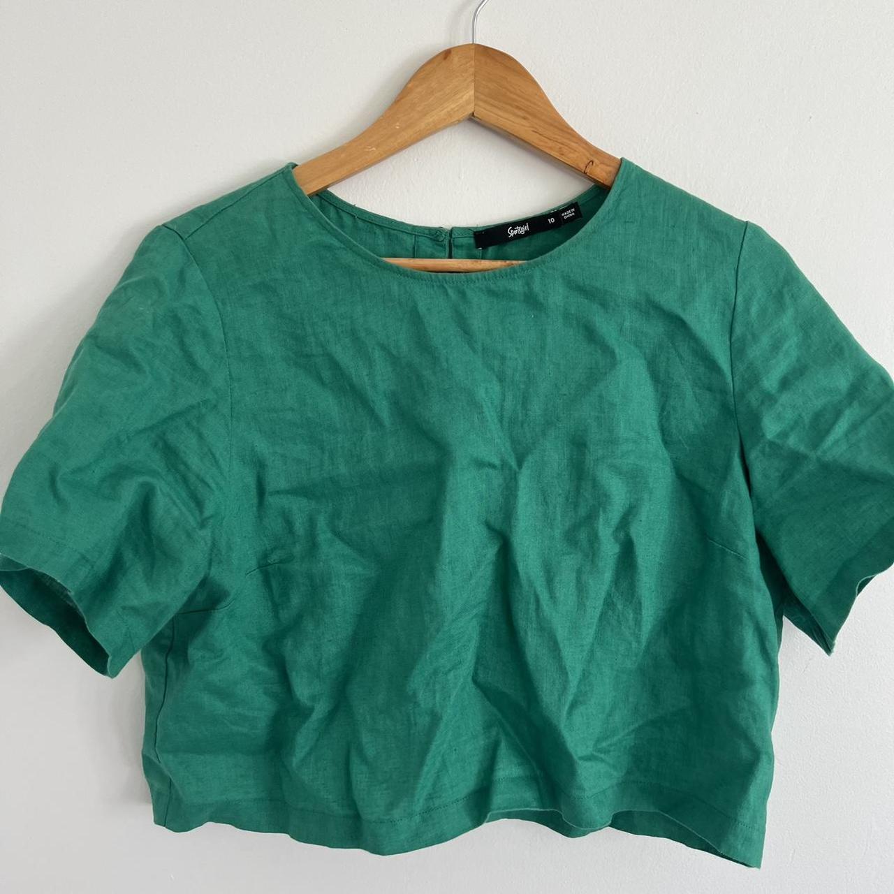 Sportsgirl green 100% linen crop shirt, button down... - Depop