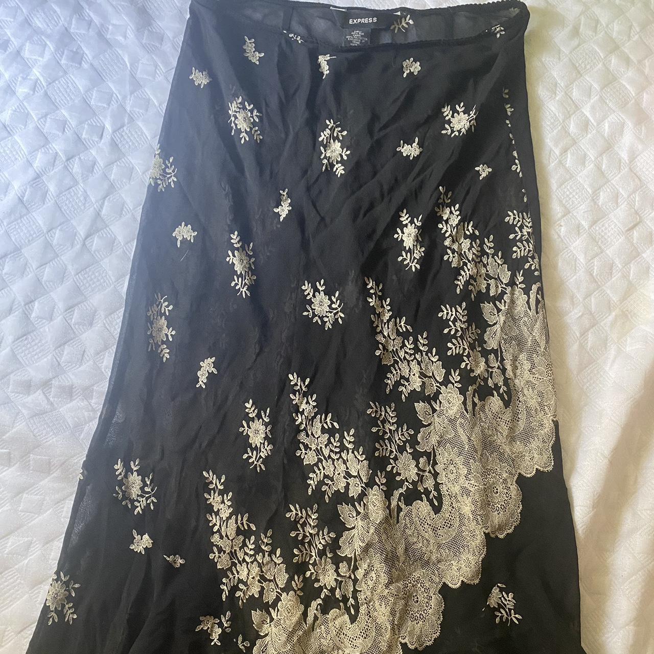 black see through floral midi skirt ! size medium... - Depop