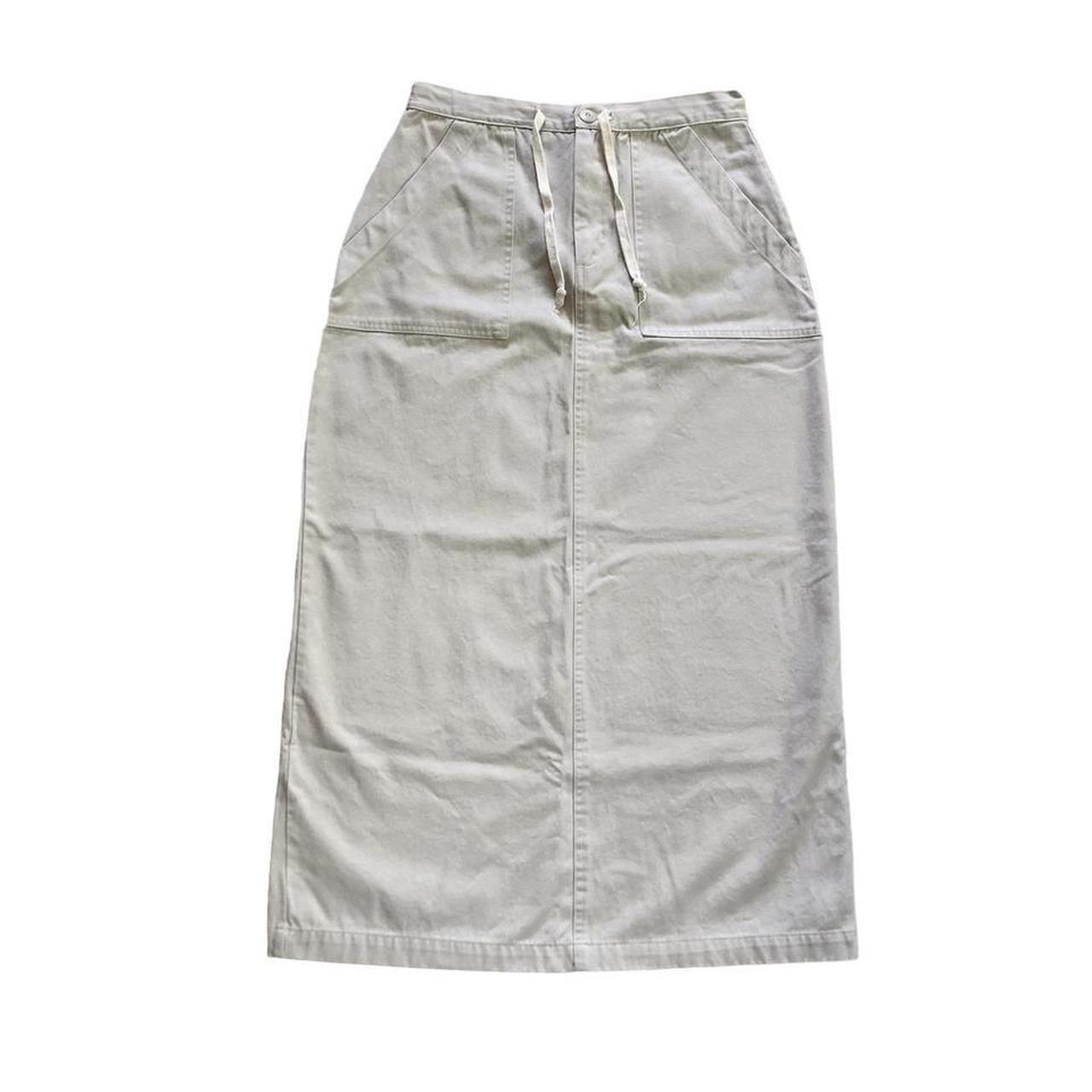 90s Y2K Vintage Low Rise Light Khaki Maxi Skirt Made... - Depop