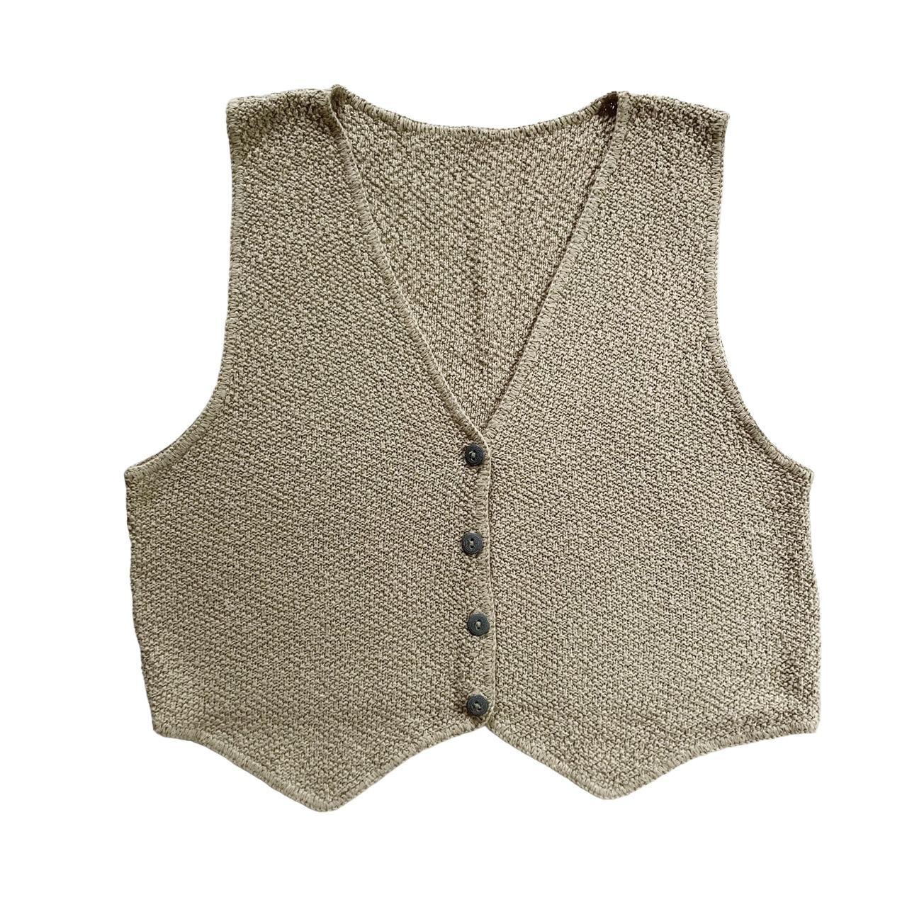 90s Vintage Beige Tan Textured Cotton Vest No... - Depop