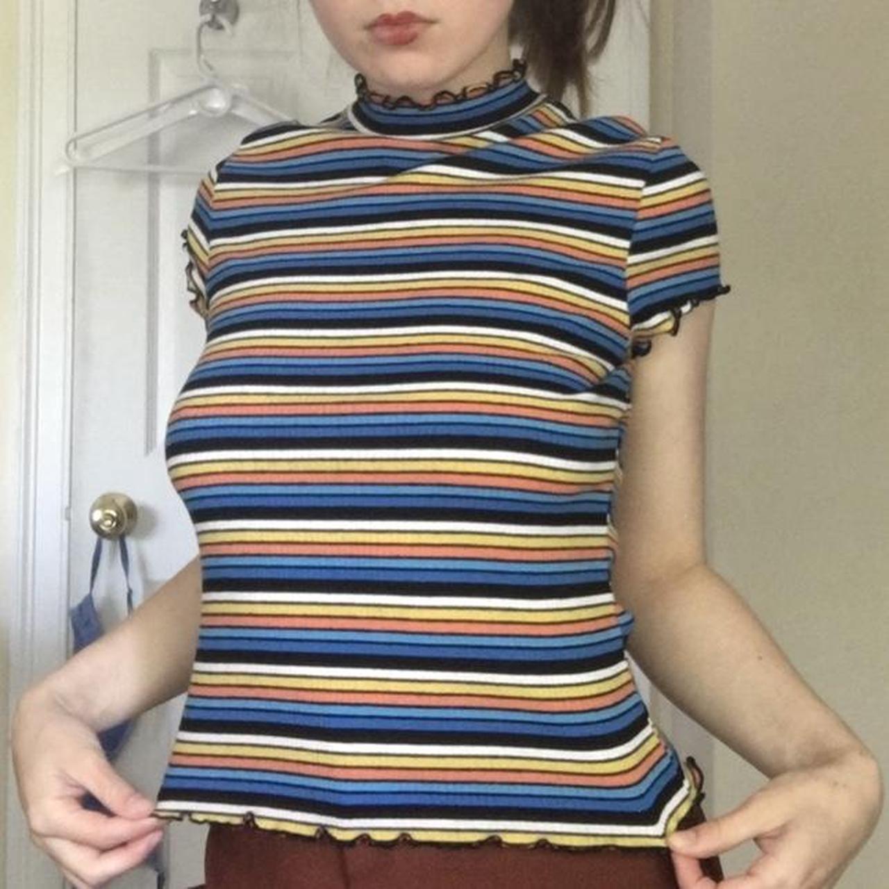 Rainbow scrunch frill top!! In good condition. 90s... - Depop