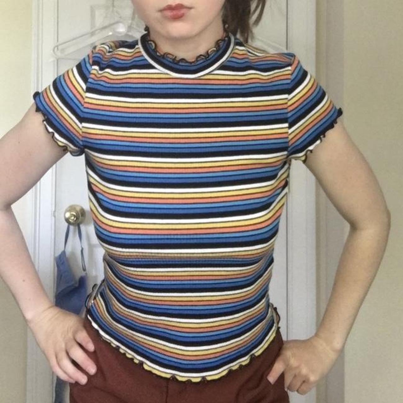 Rainbow scrunch frill top!! In good condition. 90s... - Depop