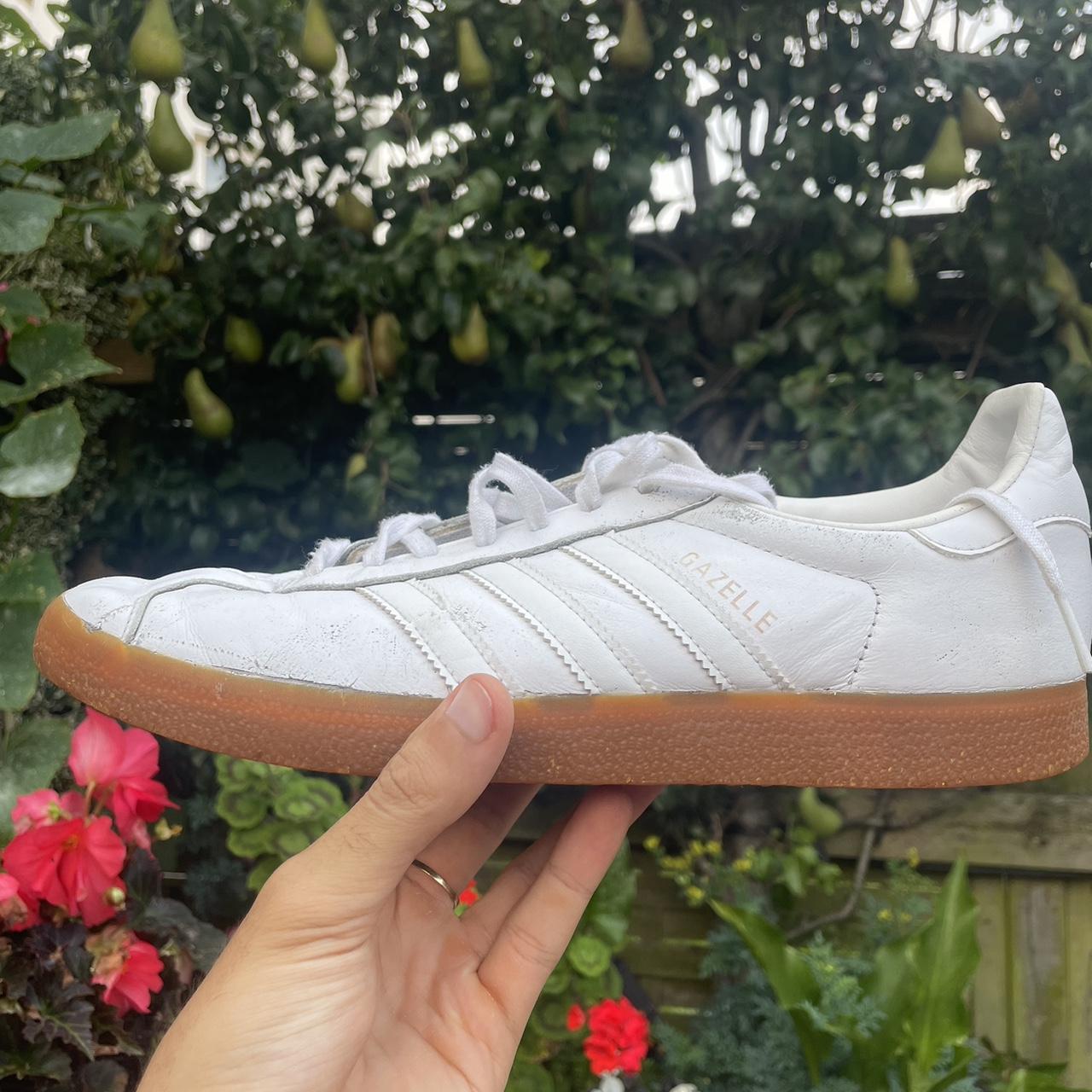 Adidas Originals White Gazelles with gum sole. UK 9 Depop