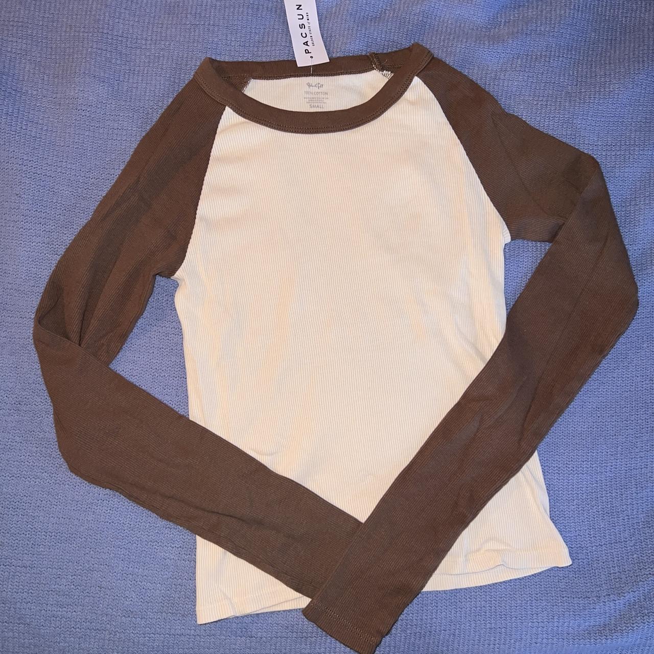 Brandy Melville Bella Long sleeve top CREAM AND BROWN, Women's