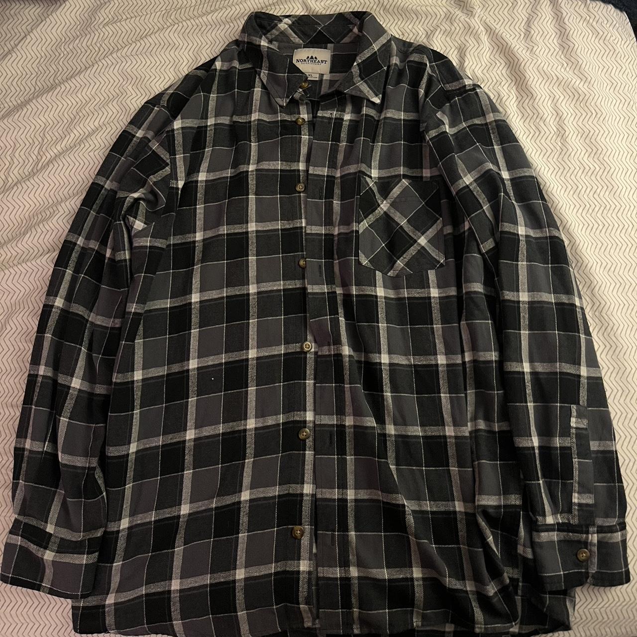 Northeast Outfitters flannel black grey and white... - Depop