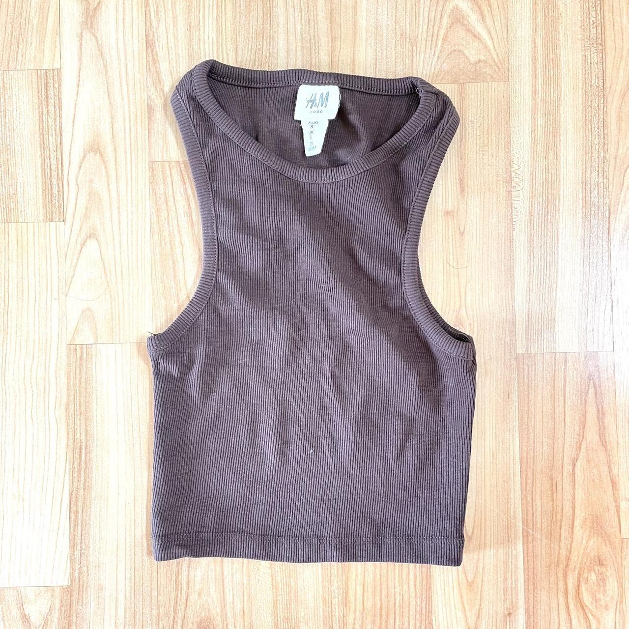 Brown Ribbed Tank Top High Neck From H M Bnwot No Depop   P0 